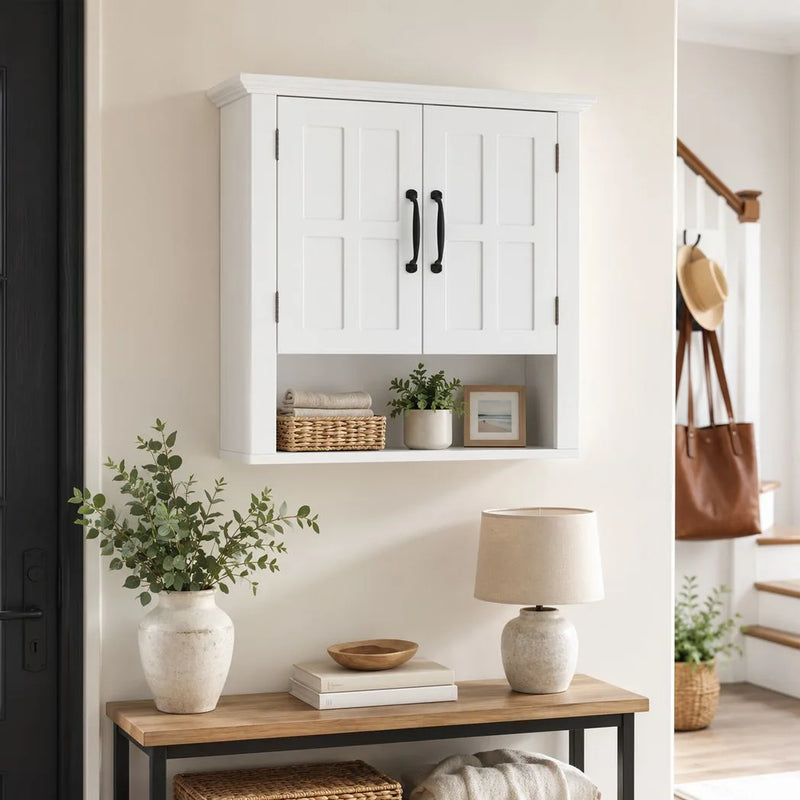 HOMCOM Bathroom Wall Cabinet, Medicine Cabinet, Kitchen Cupboard with 2 Doors and Adjustable Shelf, White