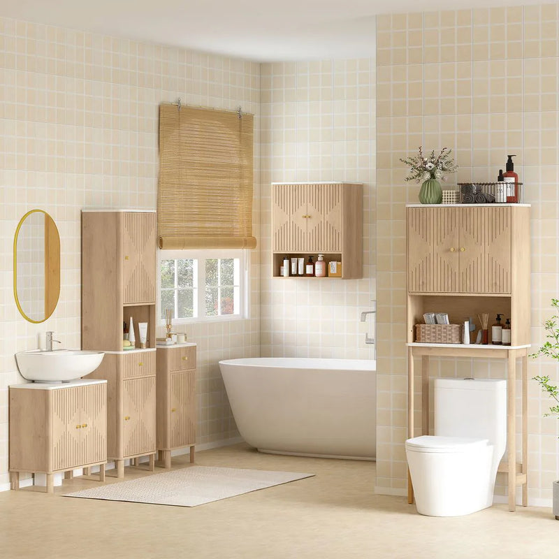 HOMCOM Slim Bathroom Cabinet with Silent Drawer Rail for Scandinavian, Japanese Styles - Wood-Effect