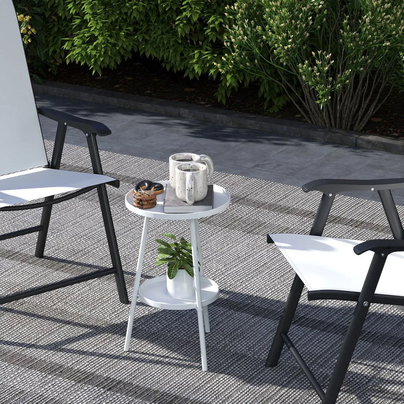 Outsunny Two-Tier Metal Garden Table - White