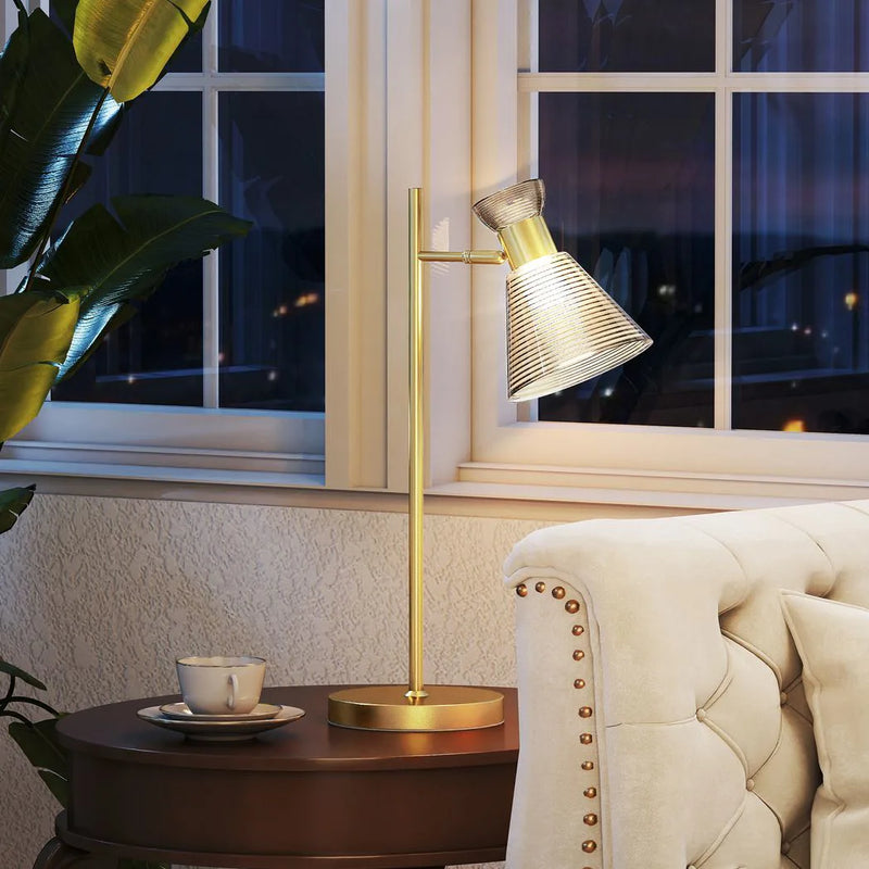 HOMCOM Modern Table Lamp, Bedside Lamp with Adjustable Flower-Shaped Head and E27 Socket for Living Room Bedroom Study, Bulb Not Included, Gold Tone