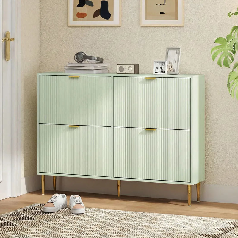 HOMCOM Elegant Four-Drawer Shoe Cabinet - Light Green