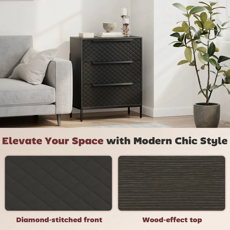 HOMCOM Chest of Drawers, Dresser with 3 Fabric Drawers and Aluminium Handles - Black