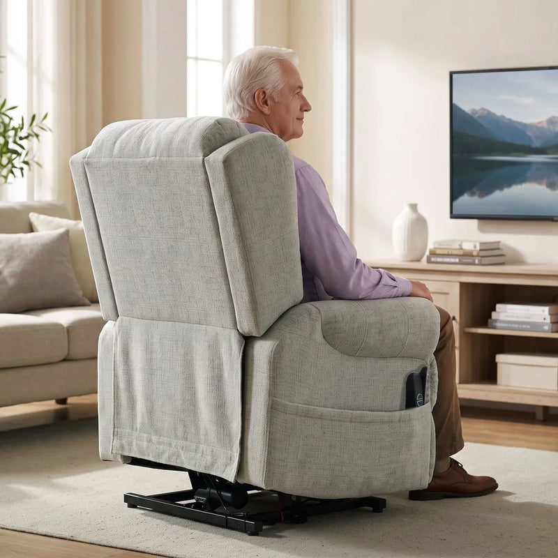 Riser Recliner Chair with Massage and Heat, Chenille Electric Power Lift Recliner Chair, Light Grey