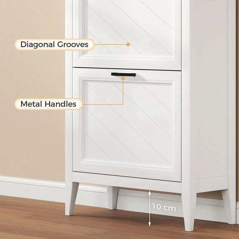 HOMCOM Shoe Cabinet with 2 Flip Drawers, Farmhouse Narrow Shoe Storage Cabinet with Adjustable Shelves, White