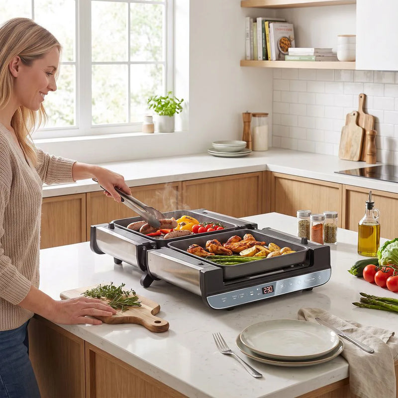 HOMCOM 3-in-1 Electric Mini Oven, Long Slot Toaster and Tabletop Grill, with LED Display, 60 Min Timer, Stainless Steel, 1700W