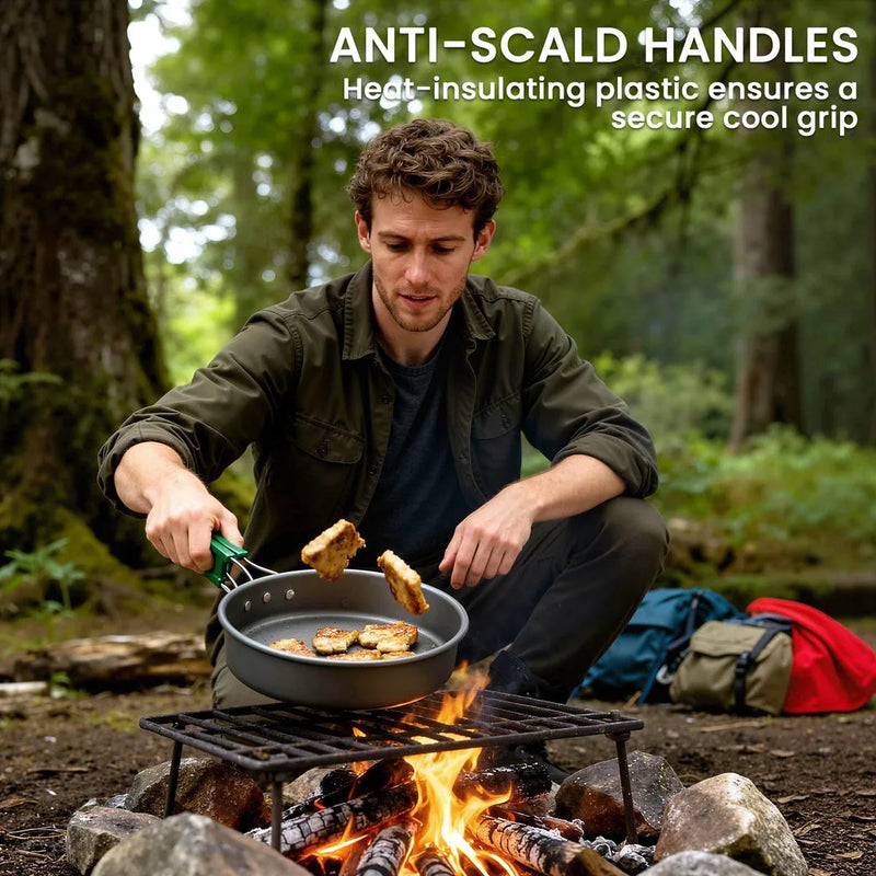 Outsunny Camping Cookware Set for 4-5 People, Lightweight Aluminium Camping Cooking Kit with Anti-Scald Handles, Grey