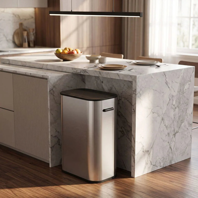 HOMCOM 55L Sensor Bin for Kitchen, Touchless Automatic Waste Rubbish Bin, Stainless Steel, Battery Operated, Silver Tone