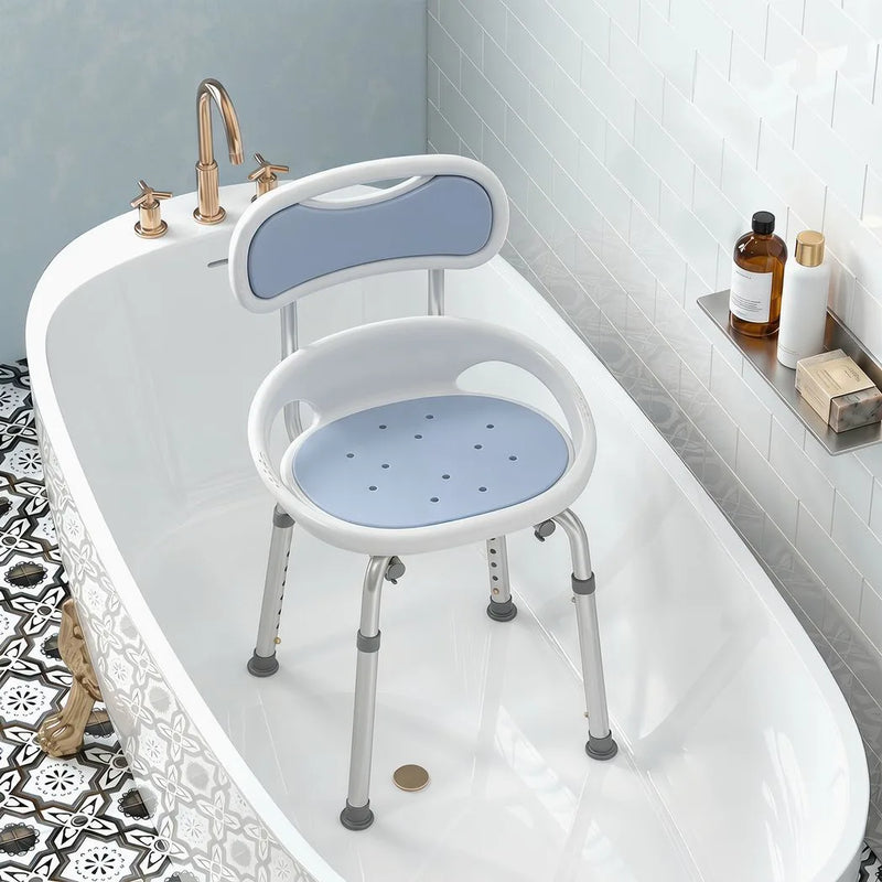 HOMCOM Shower Chair with Padded Seat Adjustable Height Shower Stool Bath Seat with Back and Anti-Slip Feet