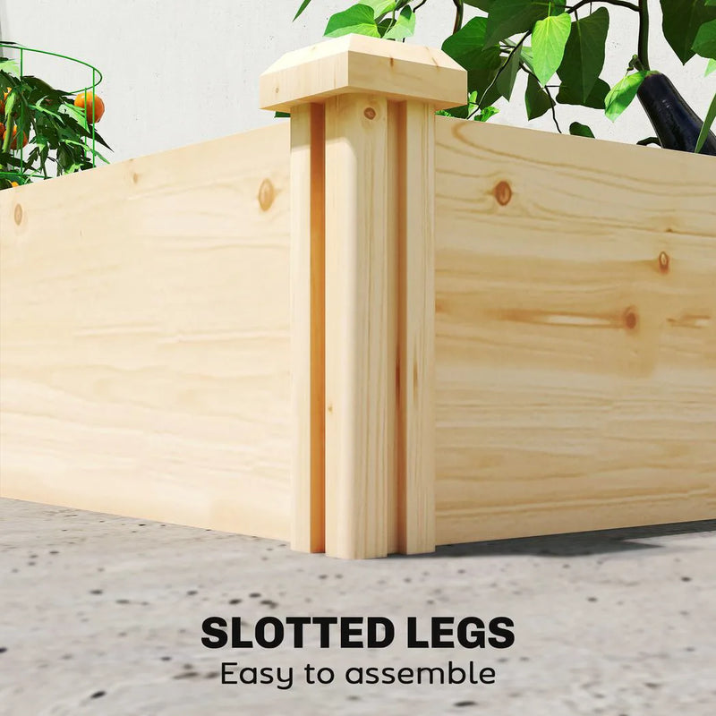 Outsunny Raised Garden Bed, Wooden Planter Box with Divider and Open Bottom for Flowers, Herbs, Vegetables, DIY Painting