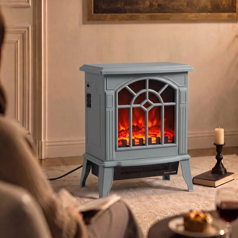 HOMCOM Freestanding Electric Fireplace, Electric Log Burner w/ LED Flame Effect, Overheating Safety System, 1000W/2000W, Grey