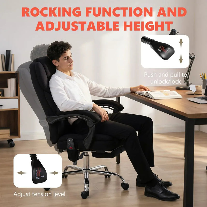 HOMCOM Office Chair with 6-point Vibration Massage and Heat, Fabric Desk Chair with Footrest, High Back, Black