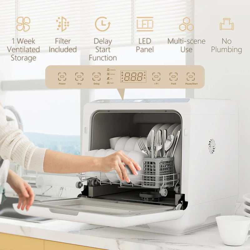 HOMCOM 6L Five-Mode Tabletop Dishwasher - White