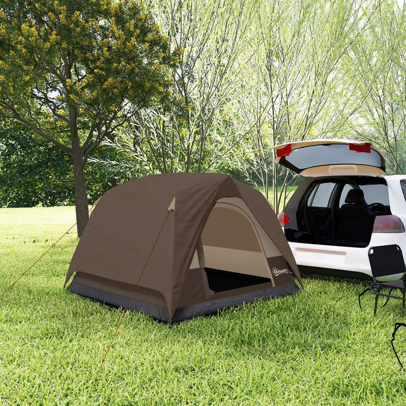 Outsunny Camping Tent, Easy Set Up 2-3 Man Tent with Sewn-in Groundsheet, 3000 mm Dome Tent w/ Mesh Windows, Brown