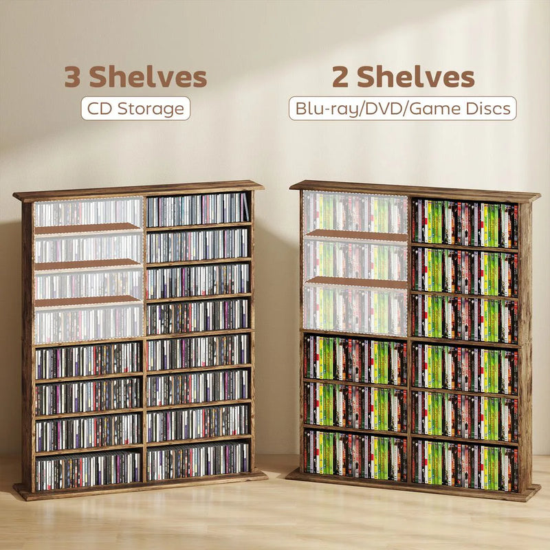 HOMCOM 16-Compartment Media Shelf - Rustic Brown