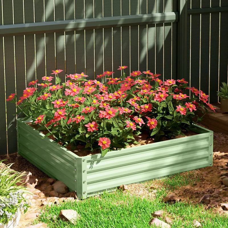 Outsunny Square Raised Garden Bed Box with Weatherized Steel Frame for Vegetables, Flowers, & Herbs, 120 x 120 x 30cm, Light Green