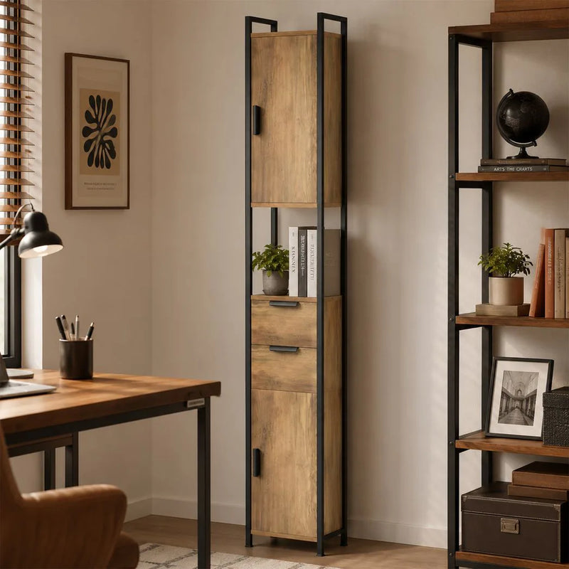 HOMCOM Freestanding Bathroom Cabinet, Tall Bathroom Storage Cabinet with Drawers and Shelves, Linen Storage, Brown