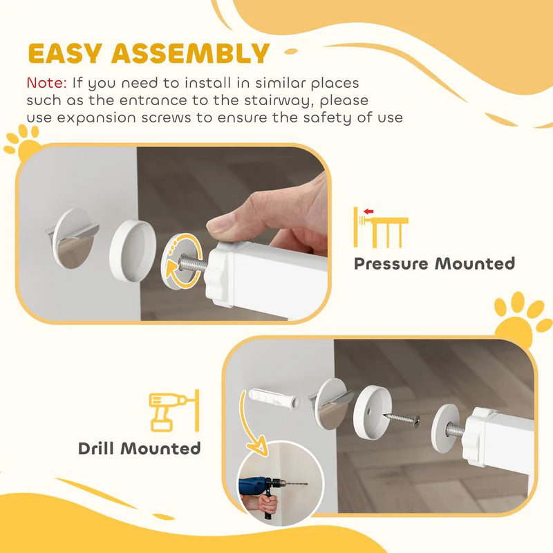 PawHut Adjustable Pet Gate with Cat Door, Pressure Fit Barrier for Doorway and Hallway, 75-85 cm, White