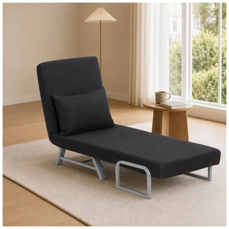 HOMCOM Single Sofa Bed, 3-in-1 Convertible Folding Chair Bed with Adjustable Backrest, Removable Armrests, Black