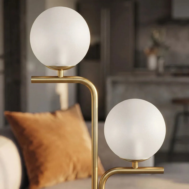 HOMCOM LED Floor Lamp, Modern Standing Lamp with 3 Colour Temperatures, Globe Glass Shades and Foot Switch, Gold Tone