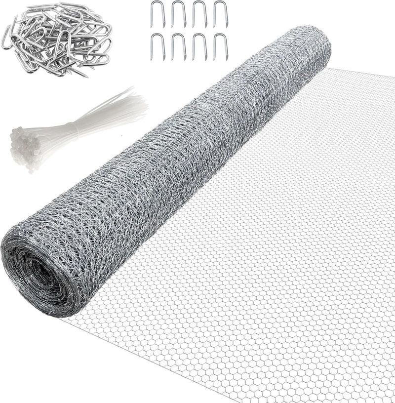 5m Galvanised Chicken Wire Mesh Roll with Fixings