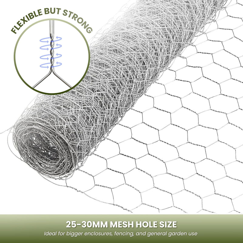 5m x 0.9m Galvanised Chicken Wire Mesh Roll with Fixing Kit