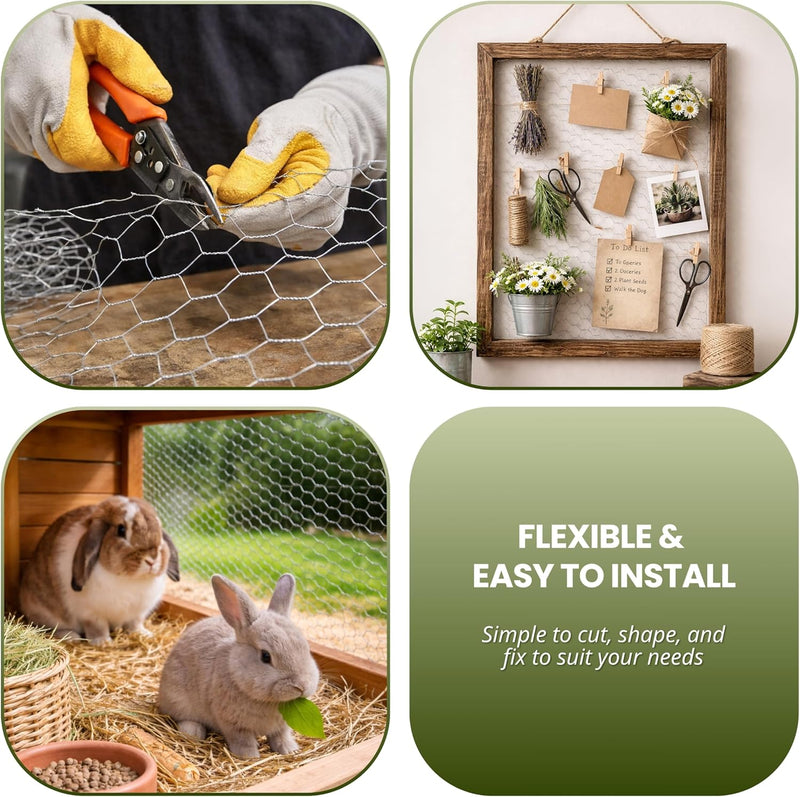 5m x 0.9m Galvanised Chicken Wire Mesh Roll with Fixing Kit