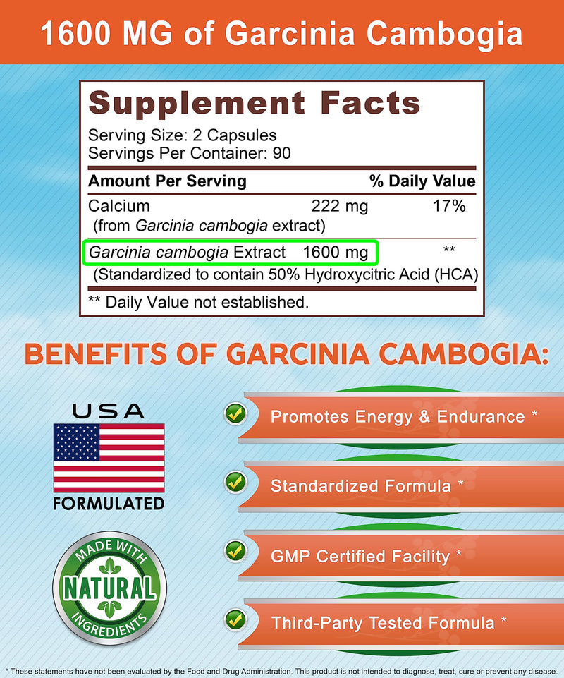 Garcinia Cambogia 1600 mg (180 Capsules) – Pure Natural Extract