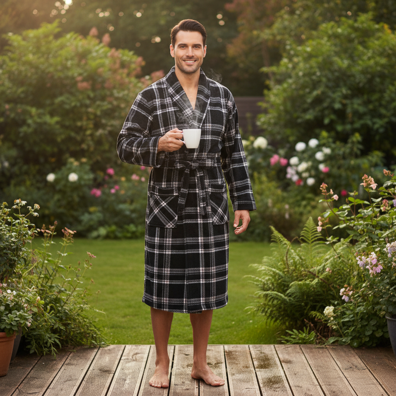 Ultimate Comfort with Our Men's Checkered Fleece Gown