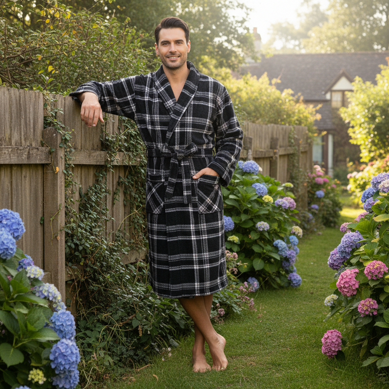 Ultimate Comfort with Our Men's Checkered Fleece Gown