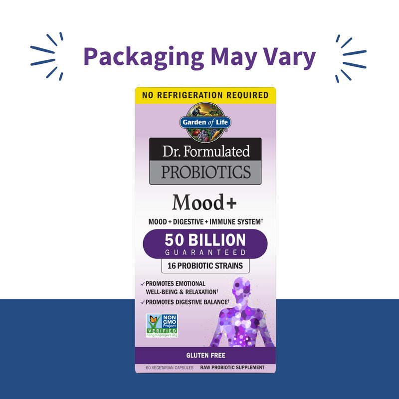 Garden of Life Mood+ Probiotics – Dr Formulated Mood Support with Ashwagandha, 60 Veggie Caps