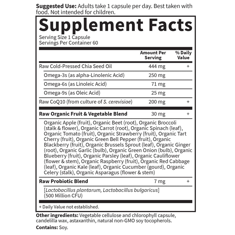 Garden of Life CoQ10 200mg – Vegan Omega 3-6-9 with Chia Seed Oil, 60 Veg Capsules