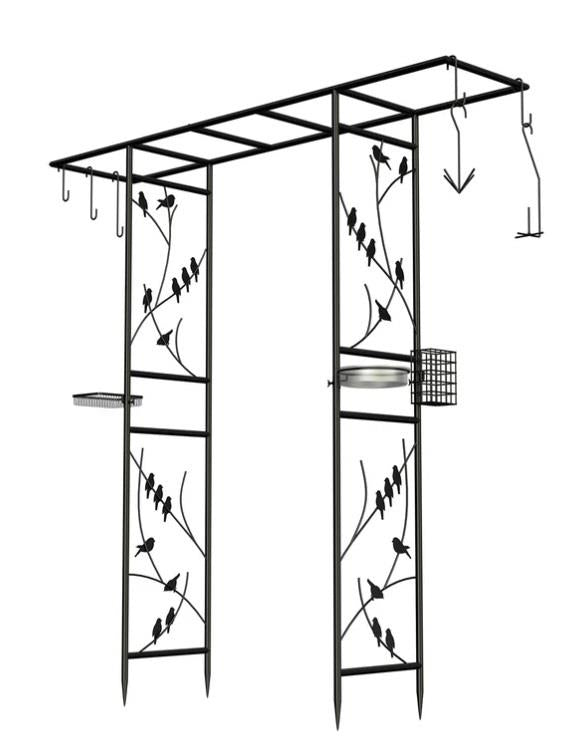 Metal Garden Arch with Wild Bird Feeding Station & Bird Bath