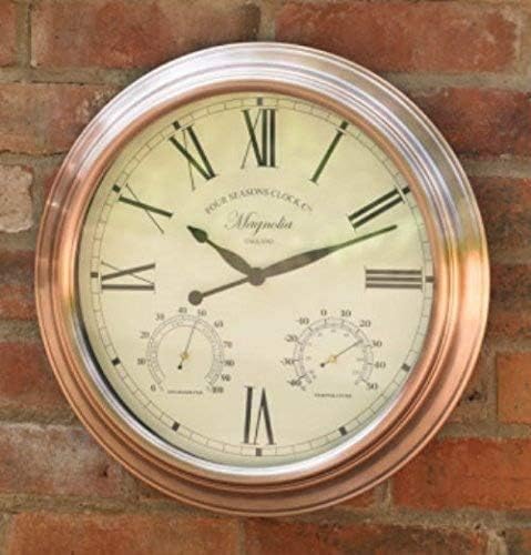38cm Copper Effect Outdoor Wall Clock Thermometer Hygrometer