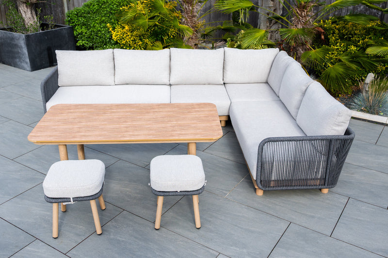 BUXTON -Rope Weave Corner Set with High Table and 2 Stools