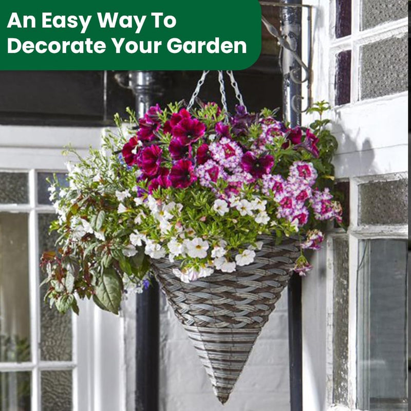 14 Inch Rattan Effect Hanging Basket Pre-Lined Slate Planter