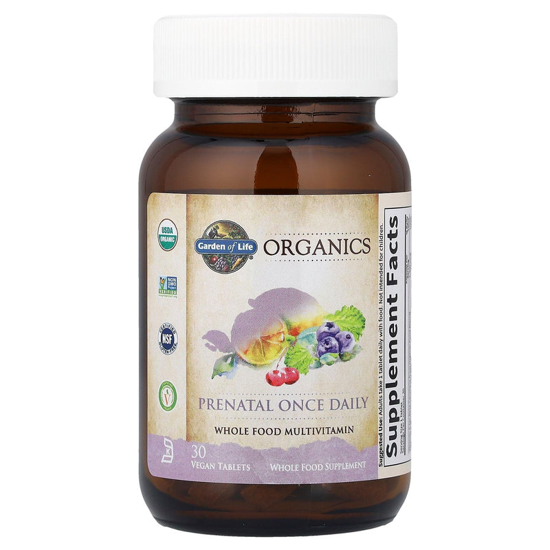 Garden of Life Organics Prenatal Vitamin – Organic, Non-GMO, Gluten-Free, Vegan Prenatal Multivitamin | Folate, Iron, D3, B6, B12, C | 30 Day Supply
