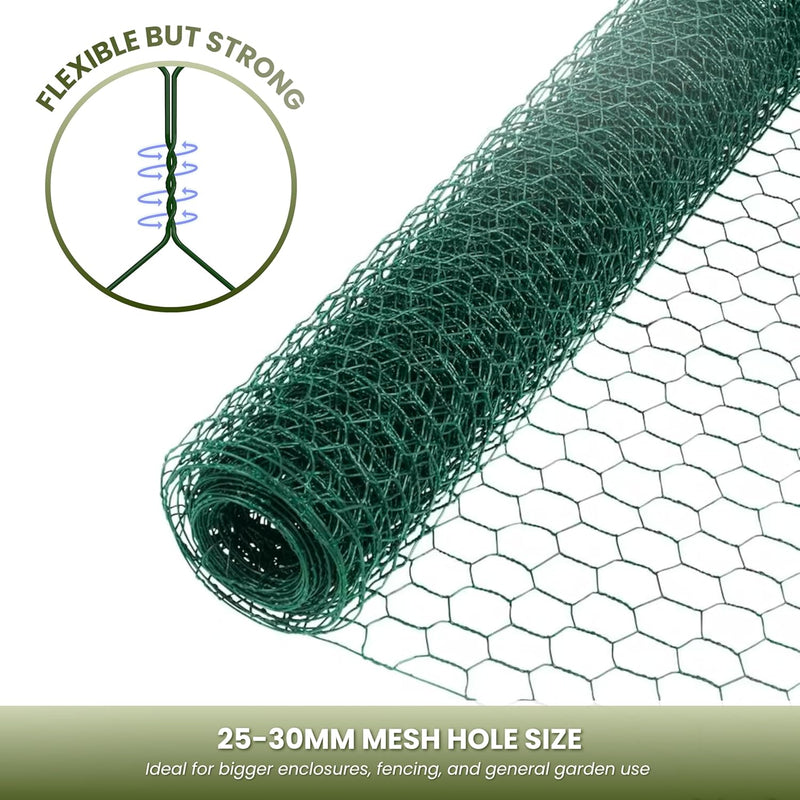 5m Green PVC Coated Chicken Wire Mesh Roll with Fixings
