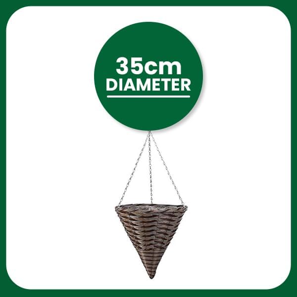 14 Inch Rattan Effect Hanging Basket Planter