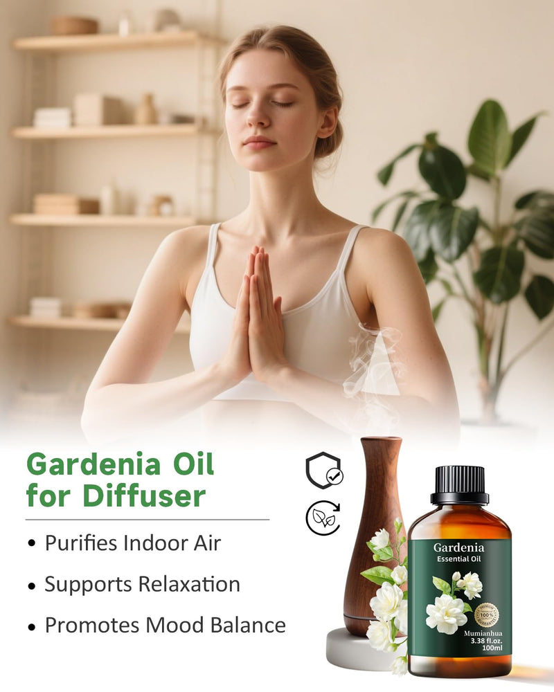 Gardenia Essential Oil Pure – Gardenia Oil for Diffusers & Skincare (3.38 fl oz)