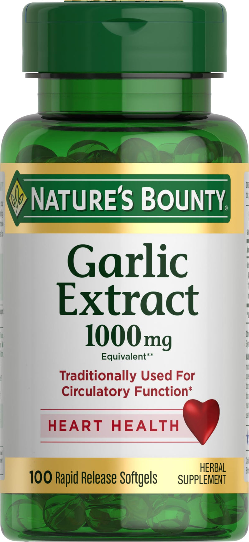 Nature's Bounty Garlic Extract 1000 mg | Rapid Release Softgels for Circulatory Health