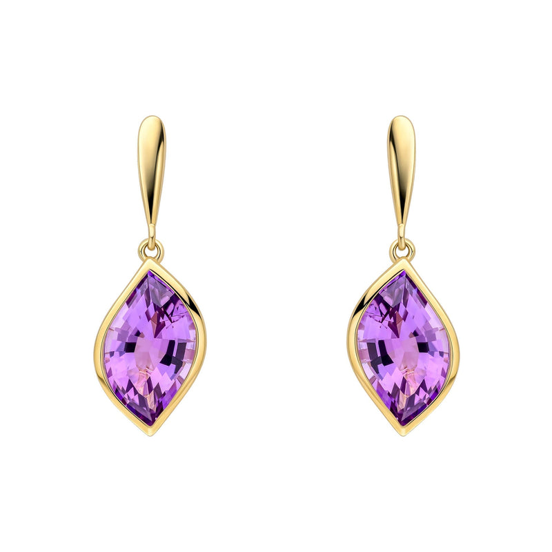 Elements Gold Flame Cut Amethyst Drop Earrings