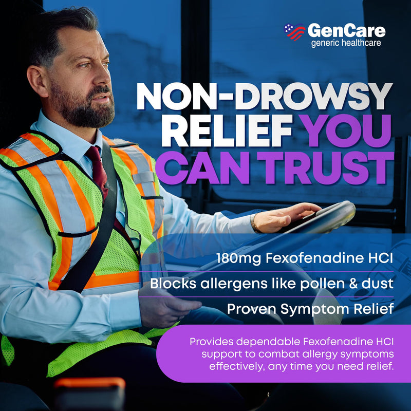 GenCare Allergy Relief Pills | Fexofenadine HCl 180 mg – 50 Tablets | Non-Drowsy 24-Hour Hay Fever Relief
