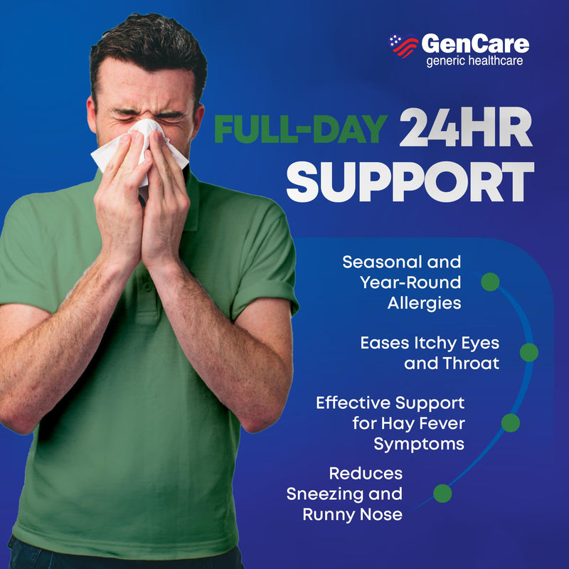GenCare Cetirizine HCL 10 mg (300 Caplets) – 24-Hour Non-Drowsy Allergy Relief | OTC Antihistamine