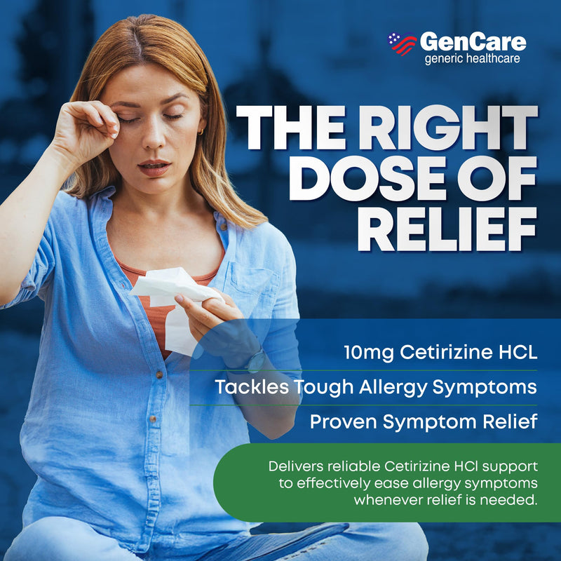 GenCare Cetirizine HCL 10 mg (300 Caplets) – 24-Hour Non-Drowsy Allergy Relief | OTC Antihistamine