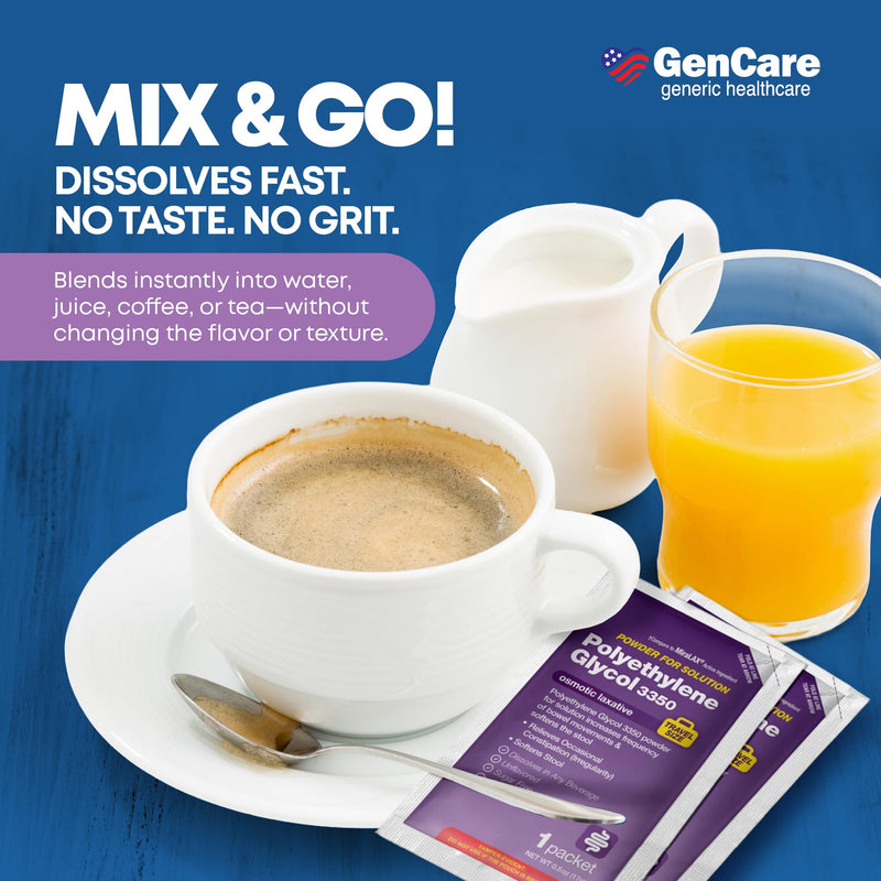 GenCare Polyethylene Glycol 3350 Powder – 30 Travel Packets for Gentle Occasional Constipation Relief