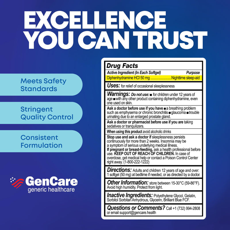GenCare Maximum Strength Nighttime Sleep Aid – 96 Softgels, Non-Habit Forming Sleep Support