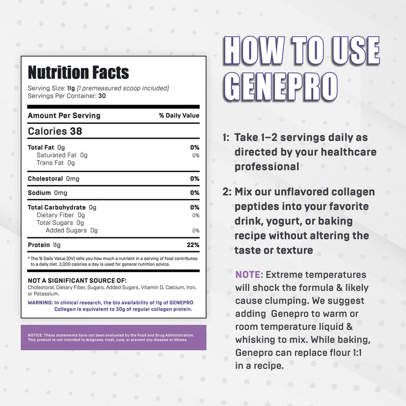 GENEPRO GEN. 3 Collagen Protein Powder – Unflavored, Lactose-Free, Gluten-Free (30 Servings)