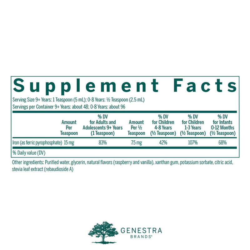 Genestra Brands Liquid Iron – Colloidal Mineral Supplement | Raspberry Flavor | 8.1 fl oz