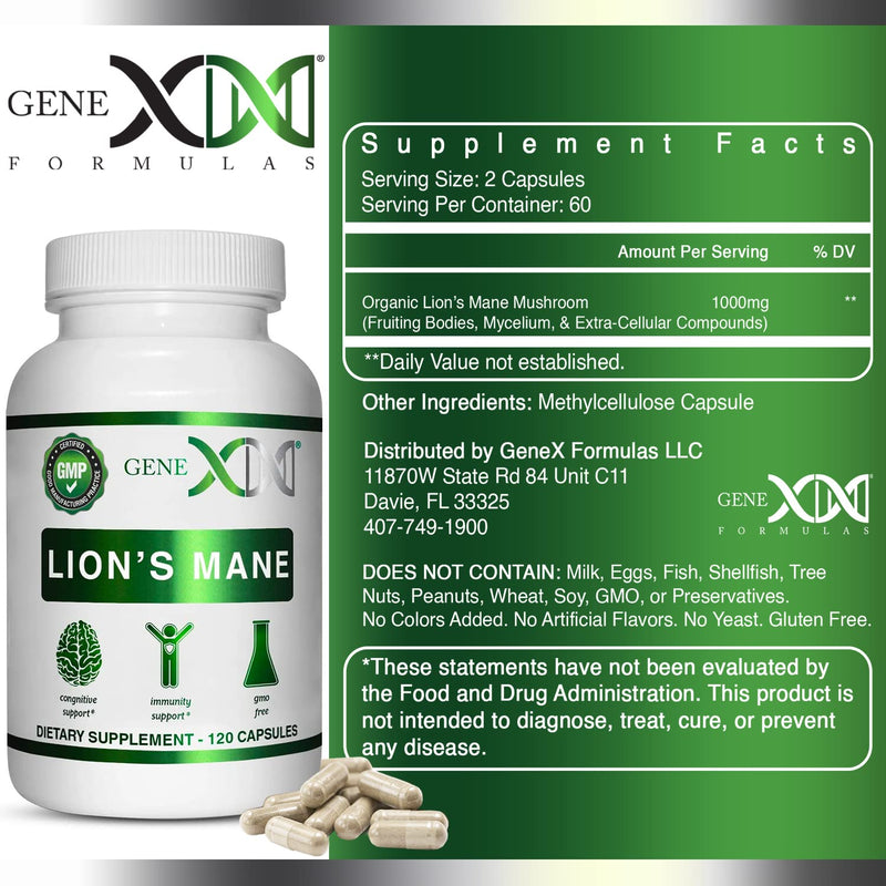 Genex Formulas Lions Mane Supplement 3 Pack - 1000mg per Serving | Nootropics for Focus, Mental Clarity, Natural Energy | 360 Capsules