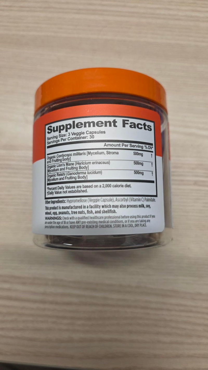 The Genius Brand Genius Mushrooms - Plant-Based Supplement for Immune, Focus & Energy Support - Lion's Mane, Cordyceps & Reishi - Organic & Non-GMO - 90 Veggie Capsules